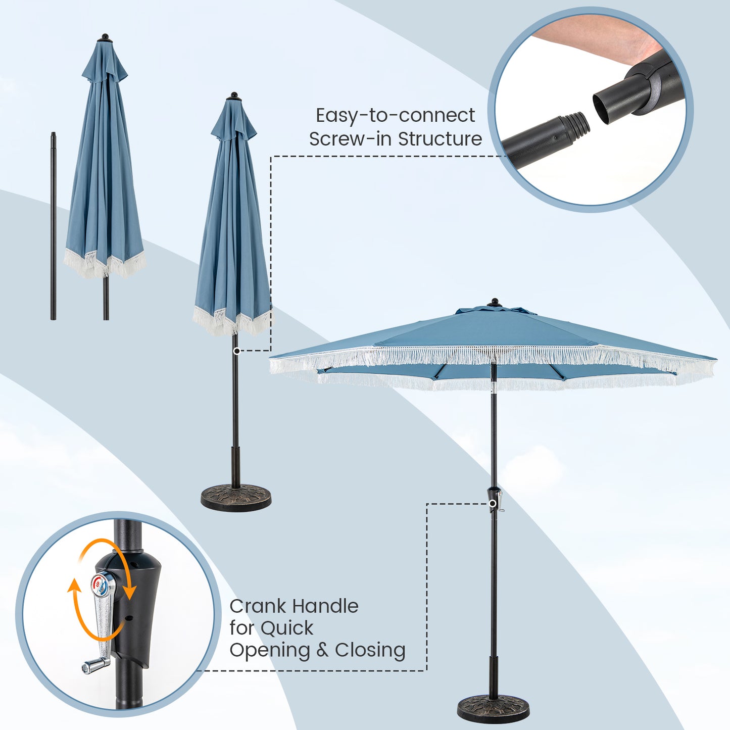 9 FT Patio Umbrella with Sun-Protective Canopy for Patio Garden Pool-Navy Kids Crystal