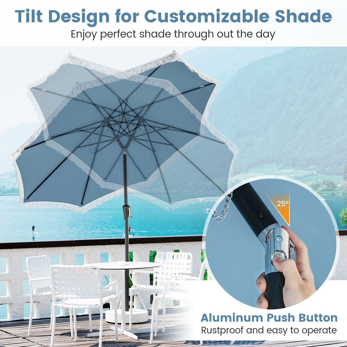 9 FT Patio Umbrella with Sun-Protective Canopy for Patio Garden Pool-Navy Kids Crystal