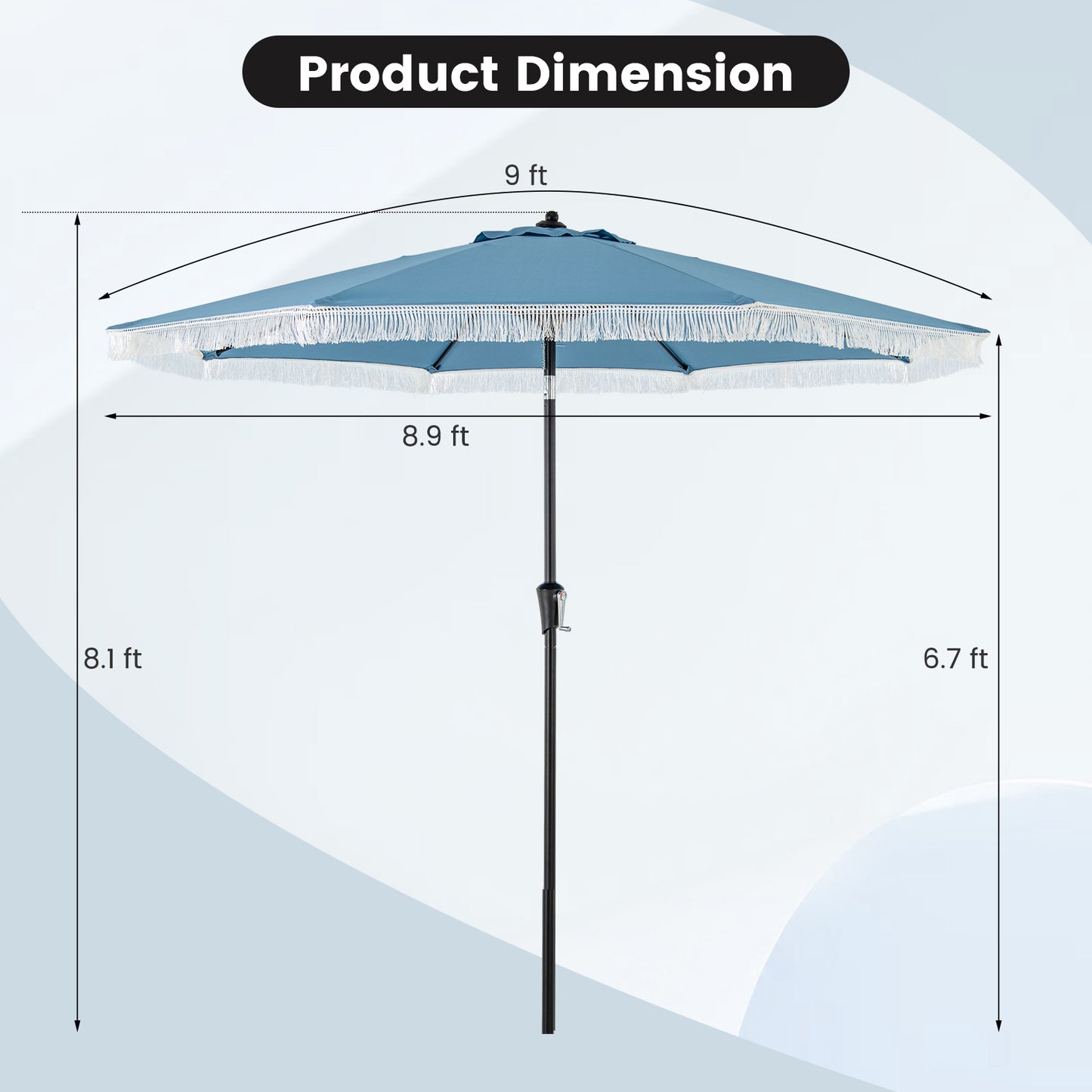 9 FT Patio Umbrella with Sun-Protective Canopy for Patio Garden Pool-Navy Kids Crystal