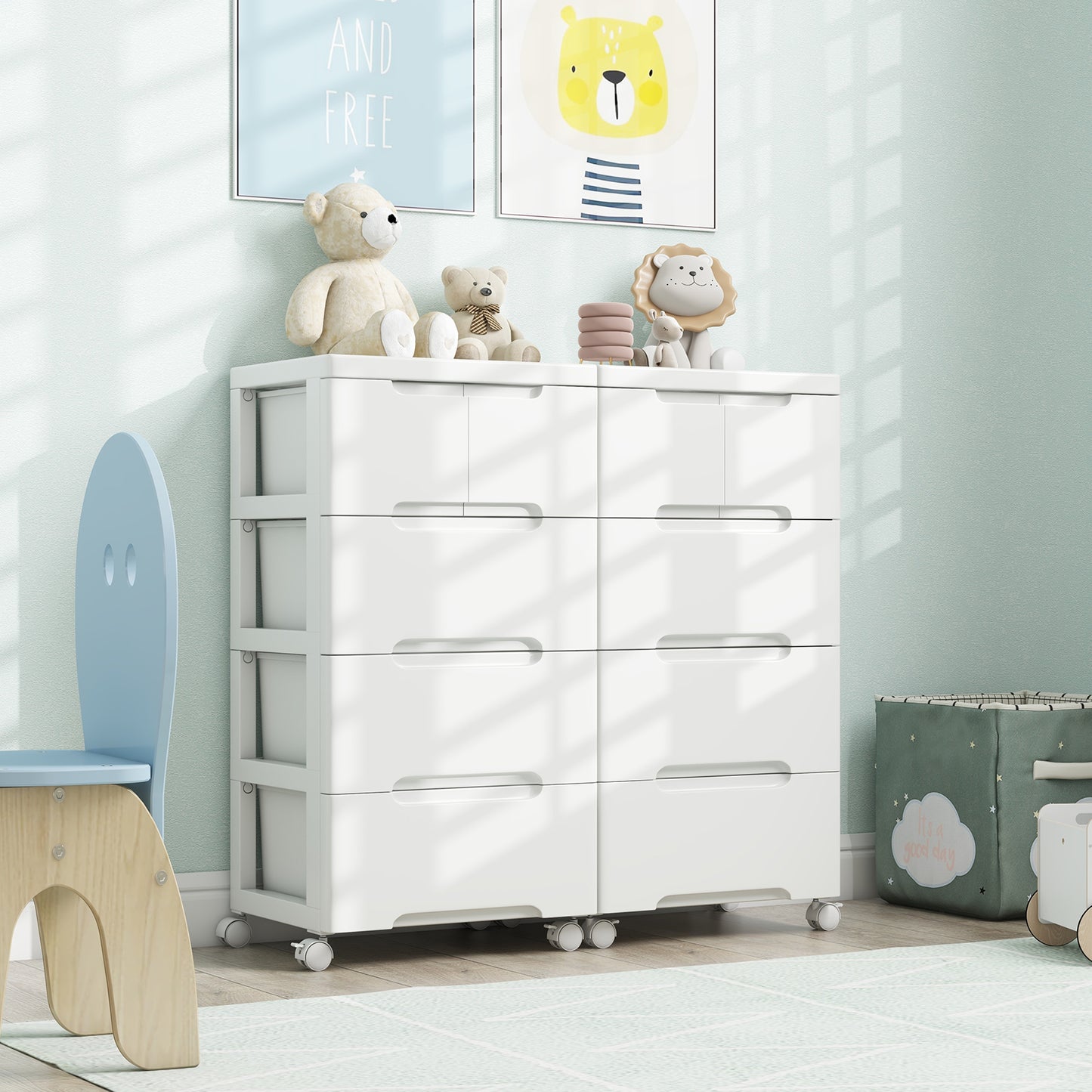 Rolling Storage Cabinet with Universal Wheels and 5/6/7 Drawers-5 Drawers Kids Crystal
