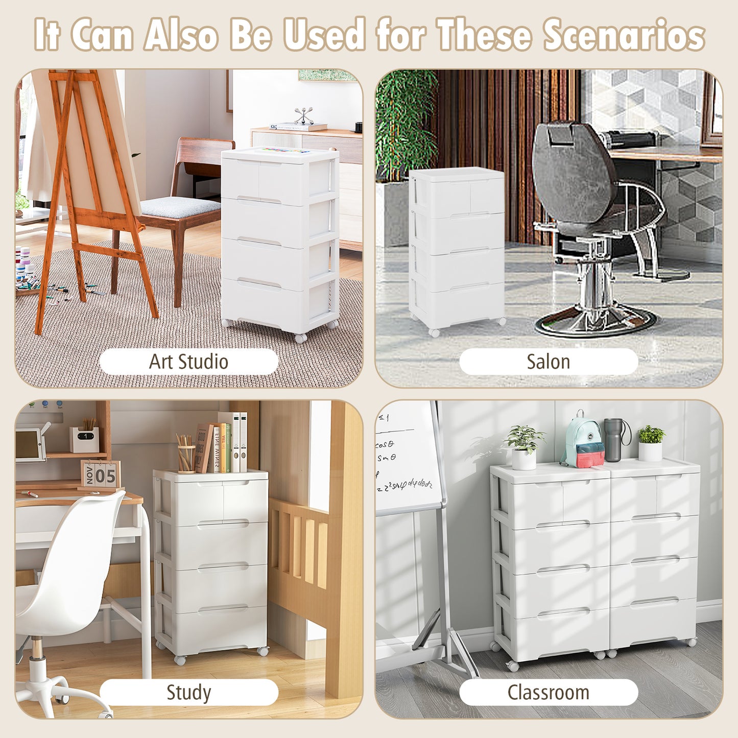 Rolling Storage Cabinet with Universal Wheels and 5/6/7 Drawers-5 Drawers Kids Crystal
