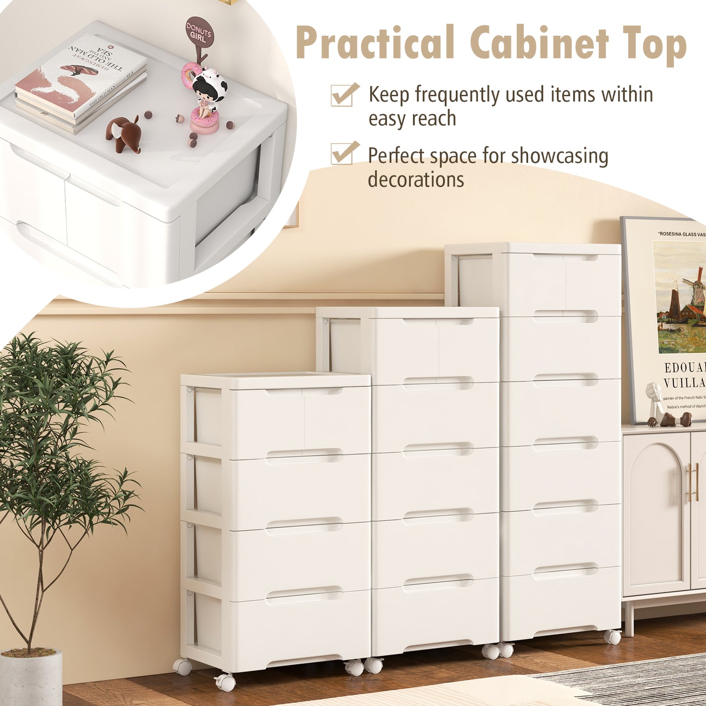 Rolling Storage Cabinet with Universal Wheels and 5/6/7 Drawers-6-Drawer Kids Crystal