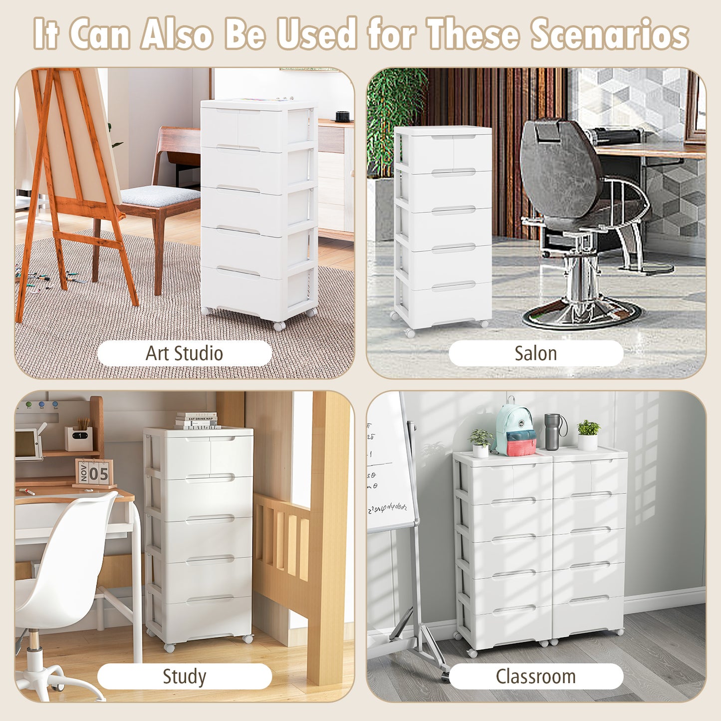 Rolling Storage Cabinet with Universal Wheels and 5/6/7 Drawers-6-Drawer Kids Crystal