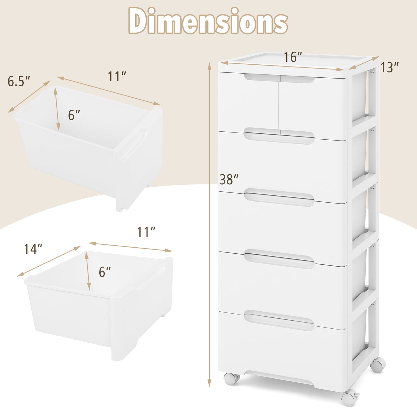 Rolling Storage Cabinet with Universal Wheels and 5/6/7 Drawers-6-Drawer Kids Crystal
