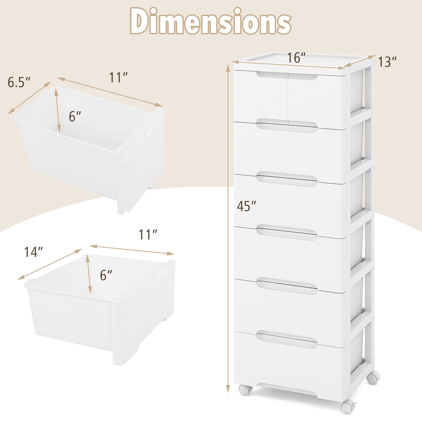 Rolling Storage Cabinet with Universal Wheels and 5/6/7 Drawers-7-Drawer Kids Crystal
