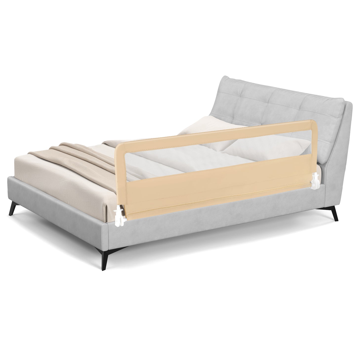 71 Inch Extra Long Swing Down Bed Guardrail with Safety Straps-Beige Kids Crystal