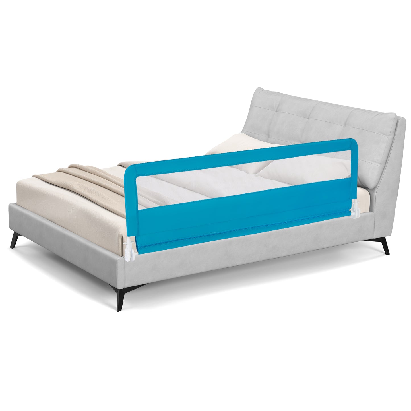 71 Inch Extra Long Swing Down Bed Guardrail with Safety Straps-Blue Kids Crystal