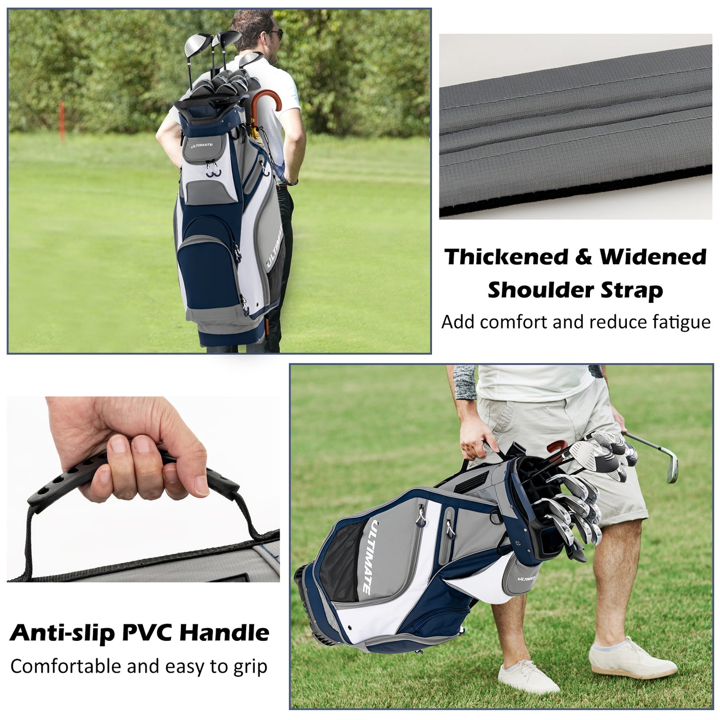 10.5 Inch Golf Stand Bag with 14 Way Dividers and 7 Zippered Pockets-Navy Kids Crystal