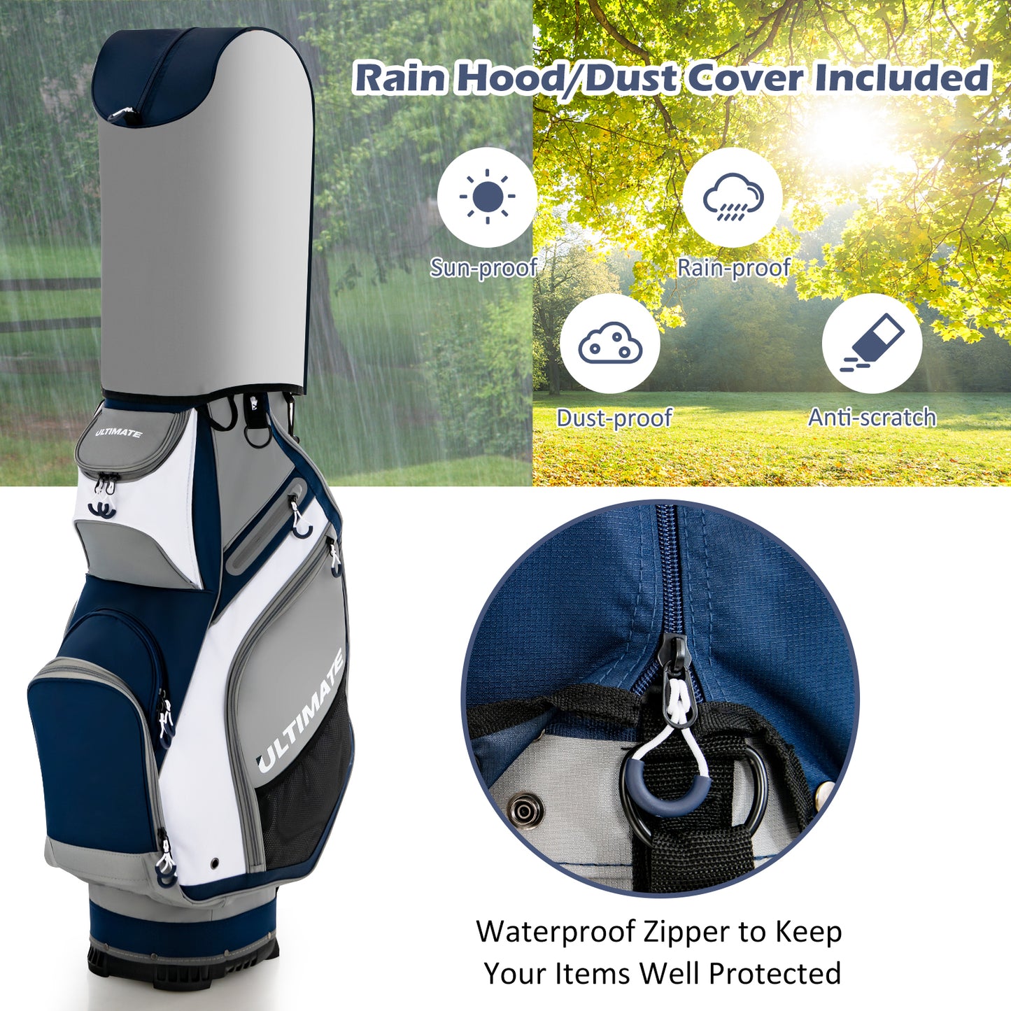 10.5 Inch Golf Stand Bag with 14 Way Dividers and 7 Zippered Pockets-Navy Kids Crystal