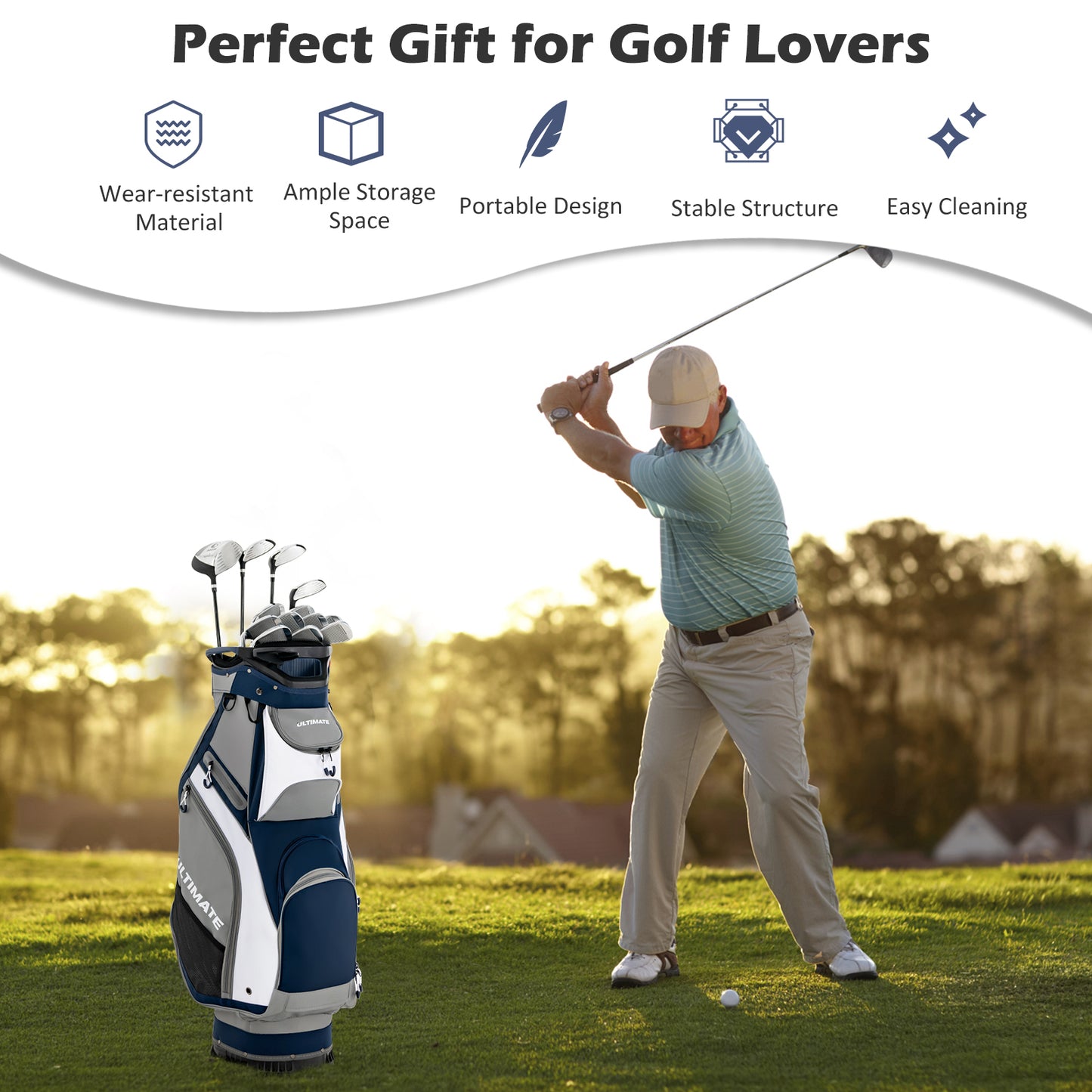 10.5 Inch Golf Stand Bag with 14 Way Dividers and 7 Zippered Pockets-Navy Kids Crystal