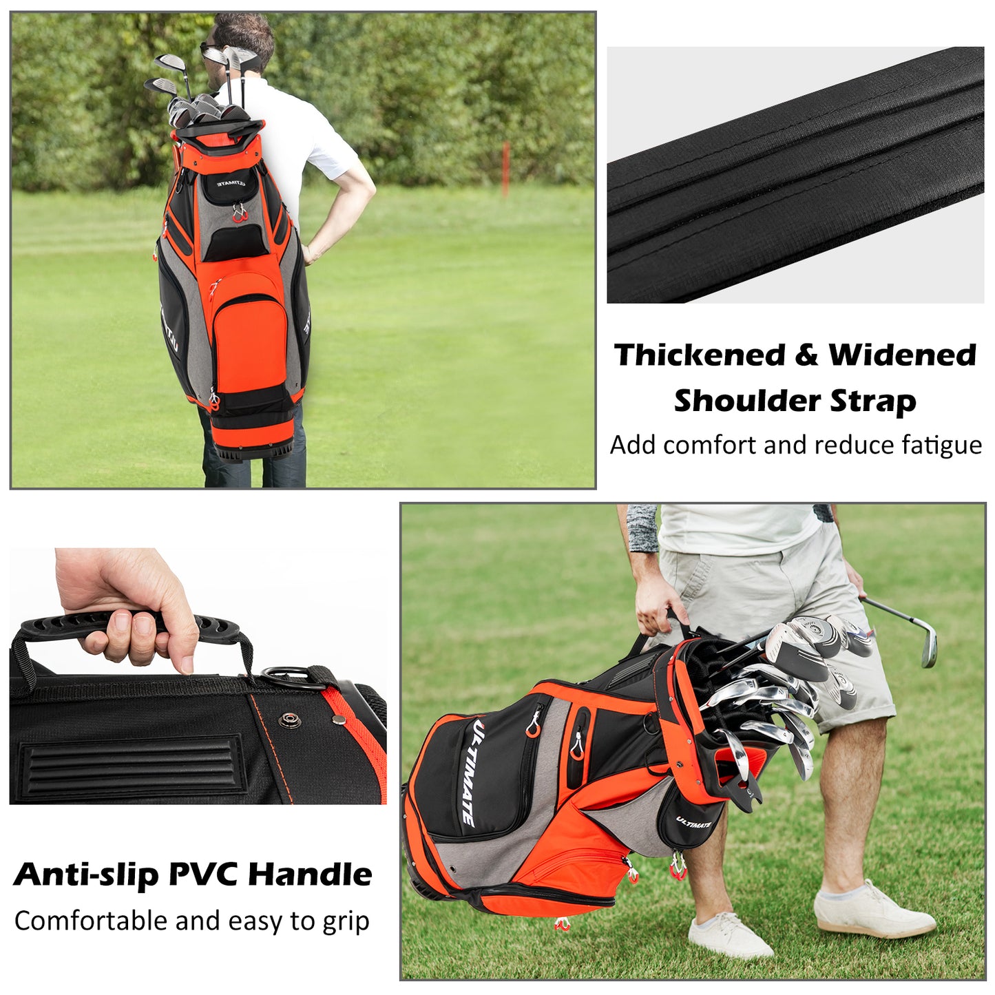 10.5 Inch Golf Stand Bag with 14 Way Dividers and 7 Zippered Pockets-Orange Kids Crystal