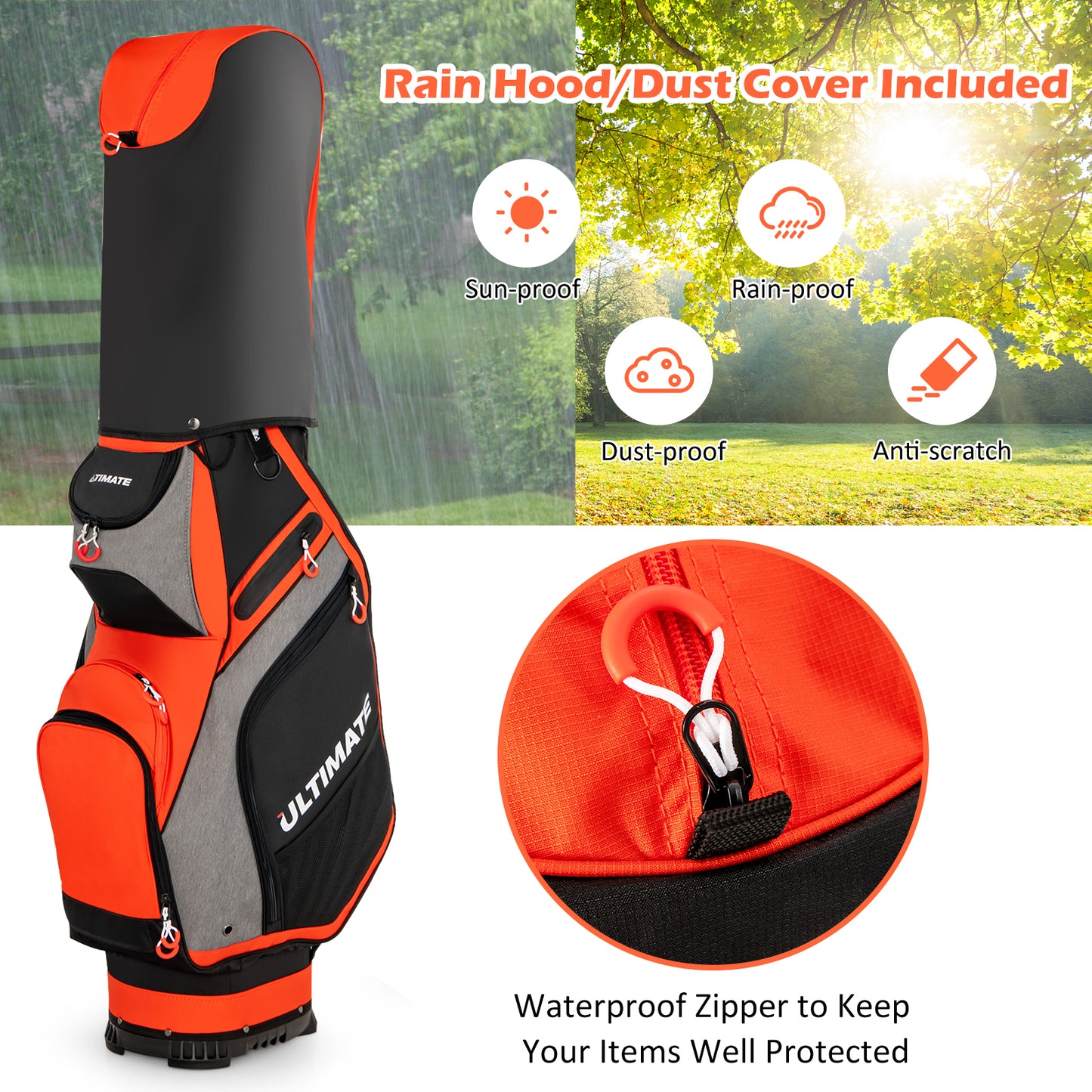 10.5 Inch Golf Stand Bag with 14 Way Dividers and 7 Zippered Pockets-Orange Kids Crystal