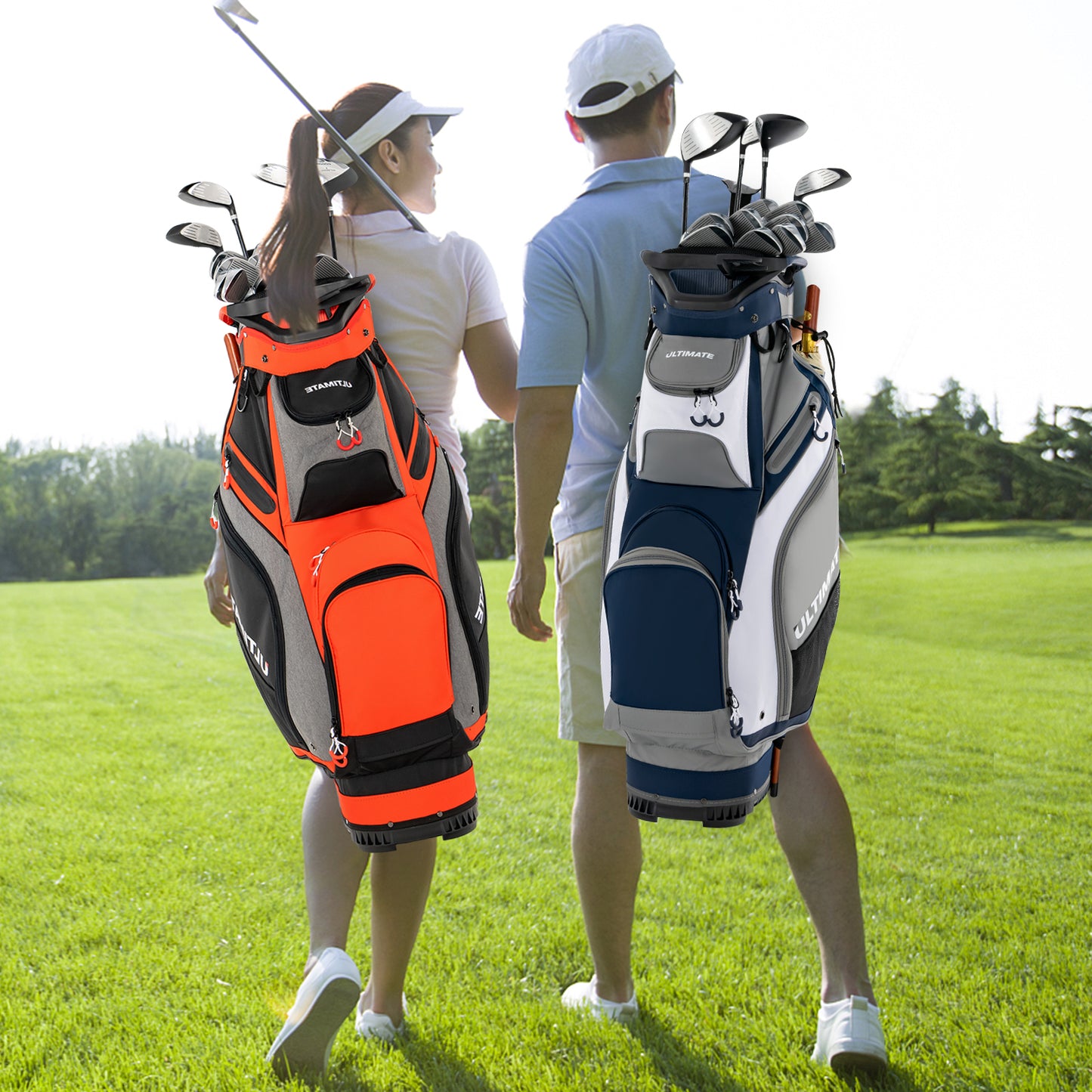 10.5 Inch Golf Stand Bag with 14 Way Dividers and 7 Zippered Pockets-Orange Kids Crystal