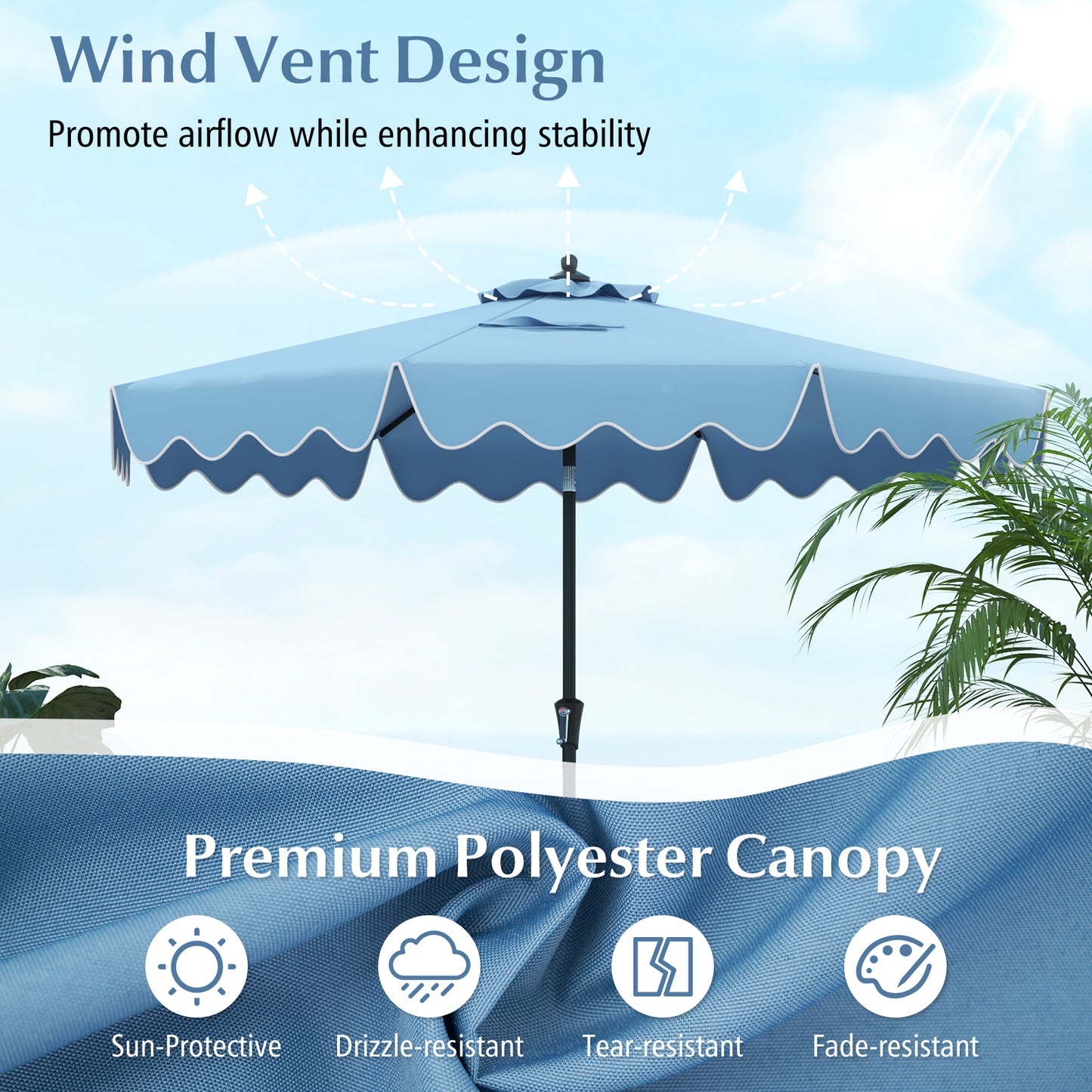 9 Feet Patio Umbrella with Crank Handle and Push Button Tilt-Navy Kids Crystal