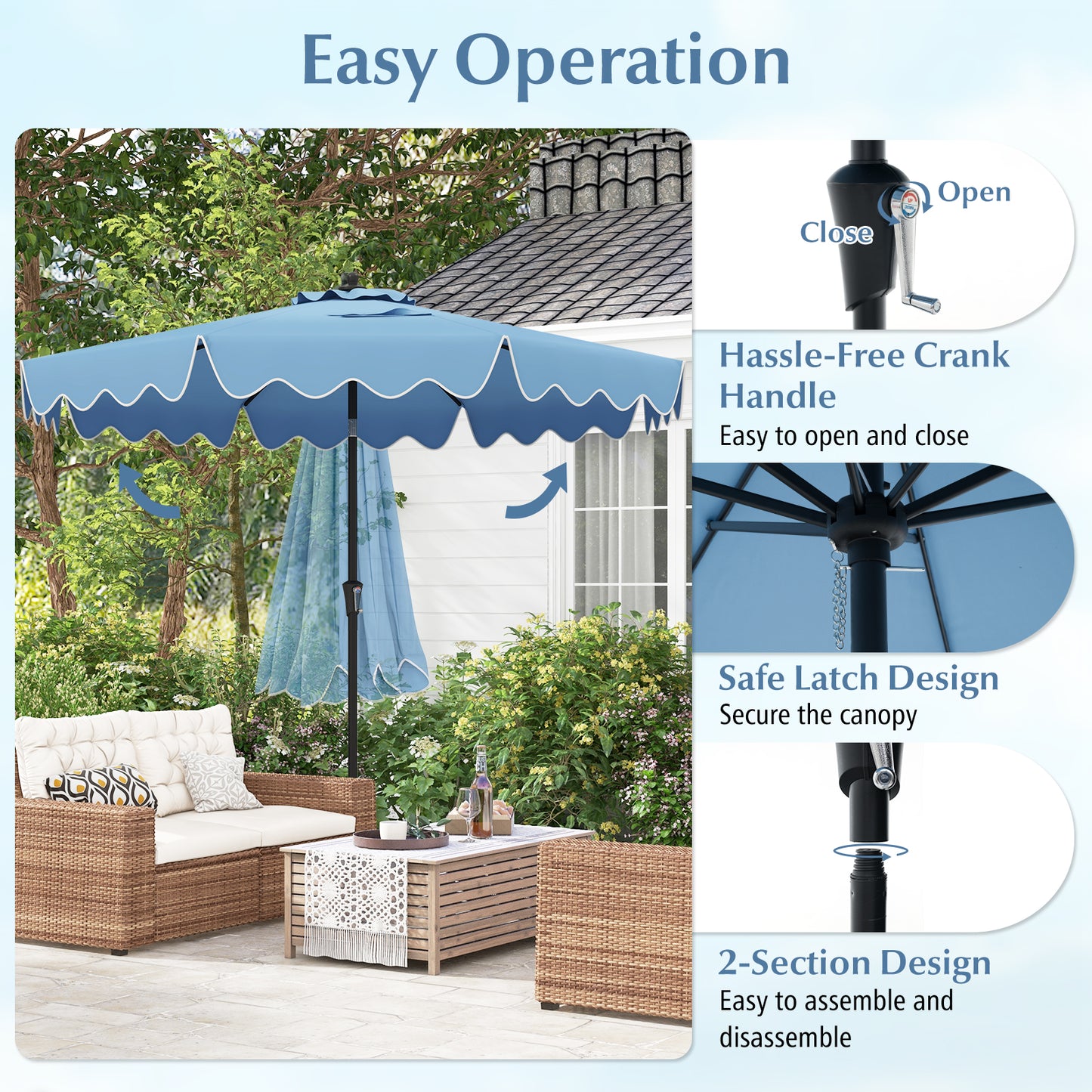 9 Feet Patio Umbrella with Crank Handle and Push Button Tilt-Navy Kids Crystal