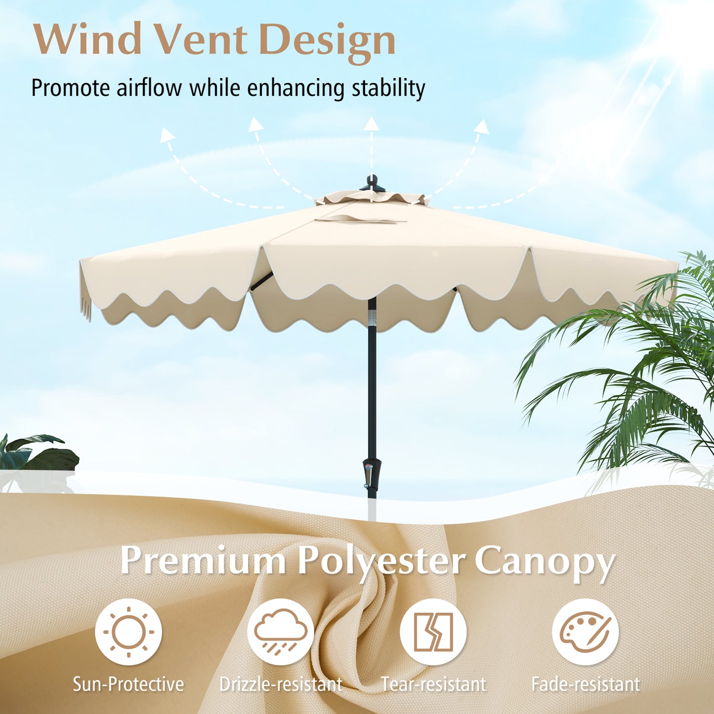 9 Feet Patio Umbrella with Crank Handle and Push Button Tilt-Beige Kids Crystal