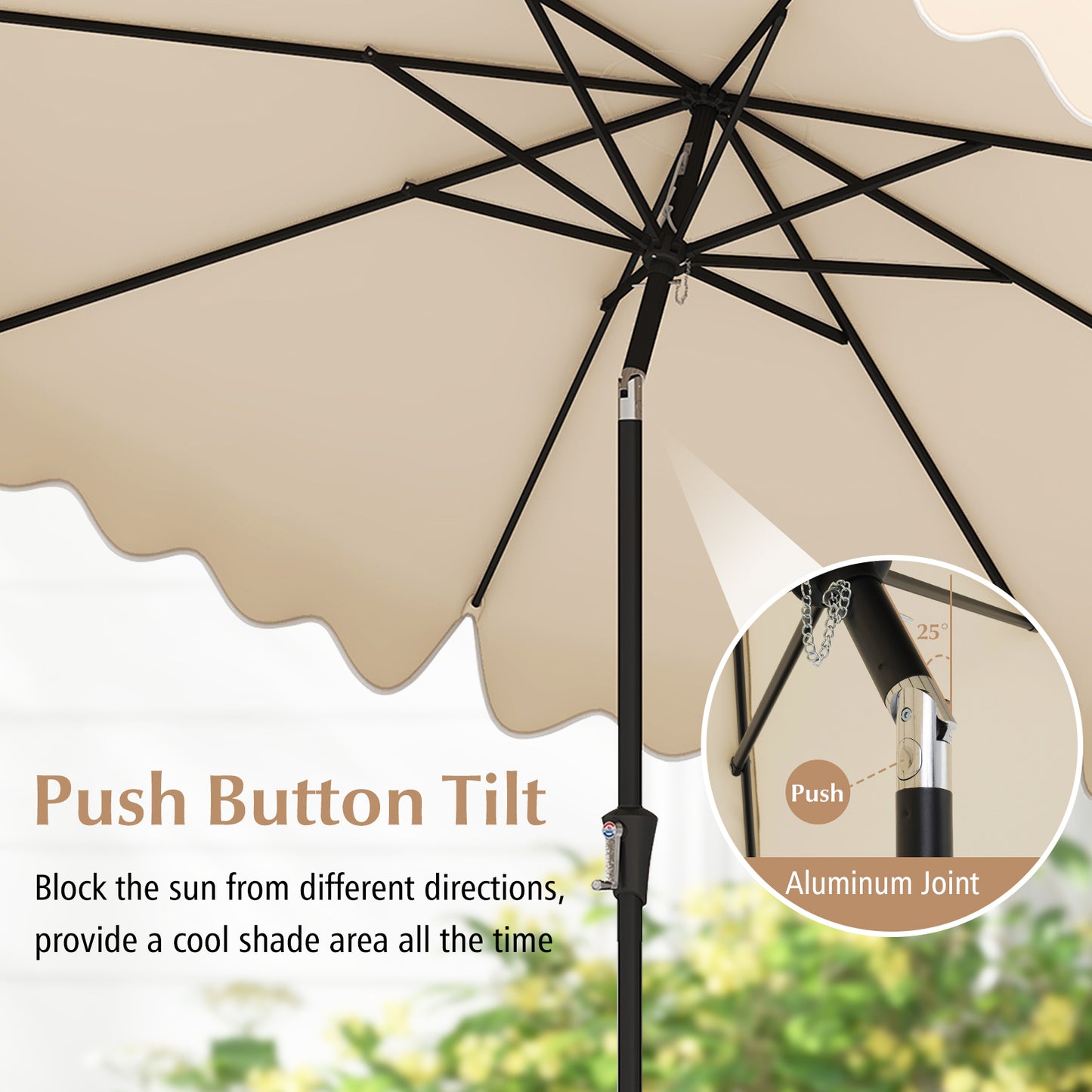 9 Feet Patio Umbrella with Crank Handle and Push Button Tilt-Beige Kids Crystal