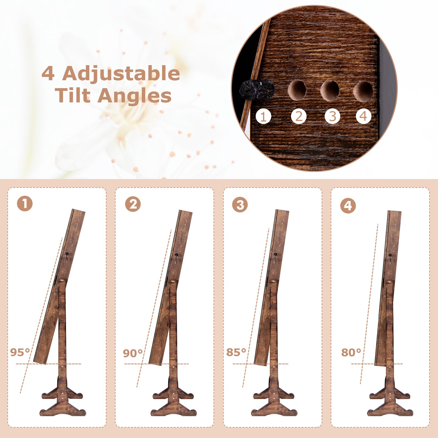 Free Standing Full Length Jewelry Armoire with Lights-Rustic Brown Kids Crystal