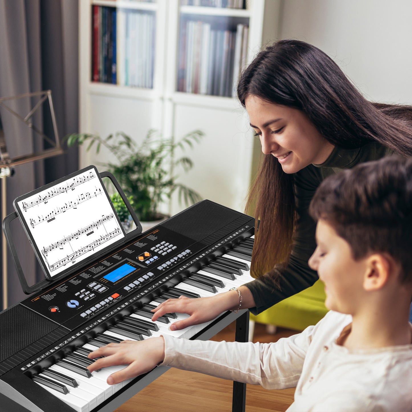 61-Key Electronic Keyboard Piano Starter Set with Stand Bench and Headphones Kids Crystal