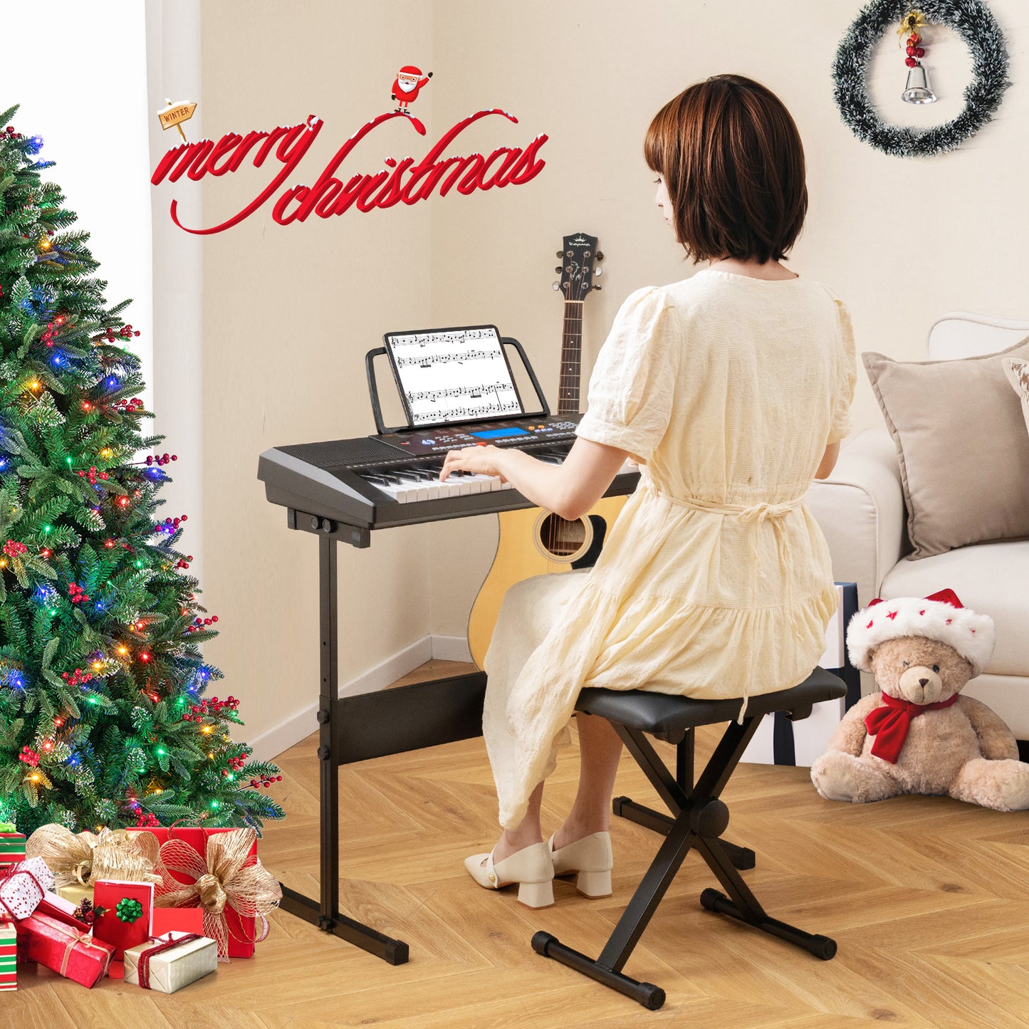 61-Key Electronic Keyboard Piano Starter Set with Stand Bench and Headphones Kids Crystal