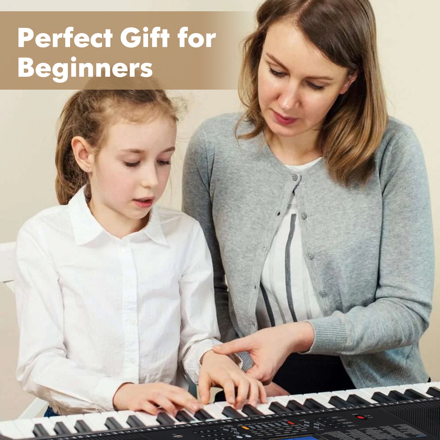 61-Key Portable Electronic Keyboard Piano with Stand and Stool Kids Crystal