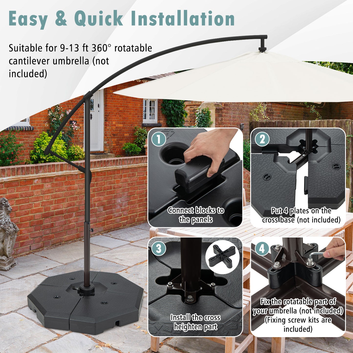4 Pieces Patio Cantilever Offset Umbrella Weights Base Plate Set Kids Crystal