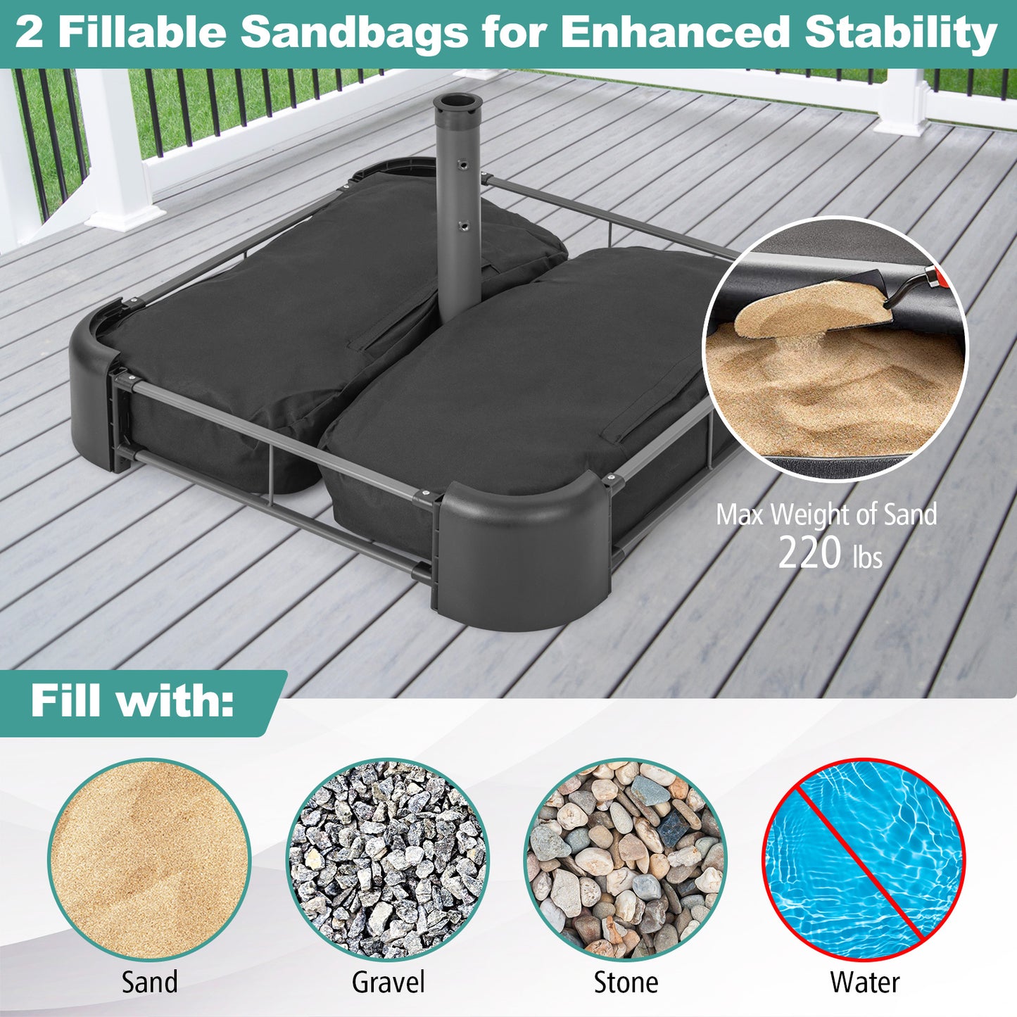 Fillable Umbrella Base with 2 Sandbags and Dust-proof Cover Kids Crystal