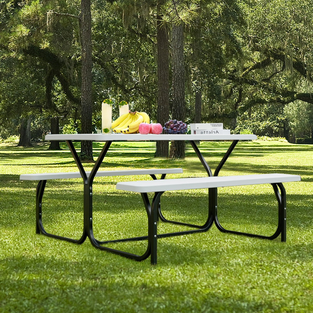 Picnic Table Bench Set for Outdoor Camping -White Kids Crystal