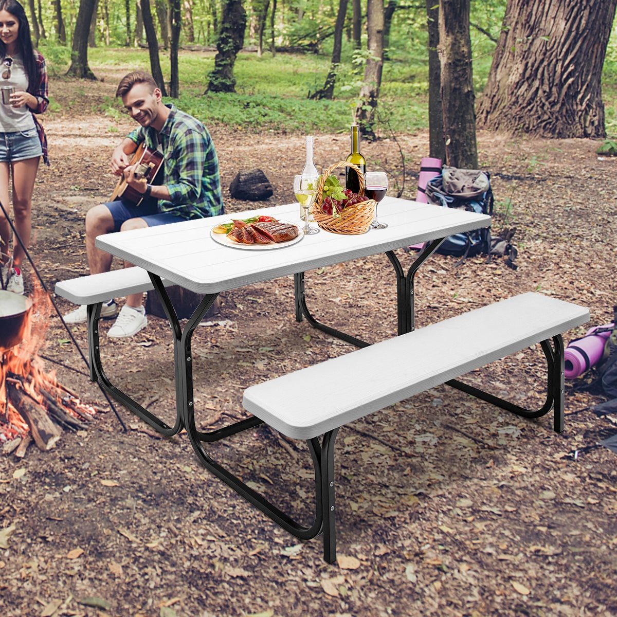 Picnic Table Bench Set for Outdoor Camping -White Kids Crystal