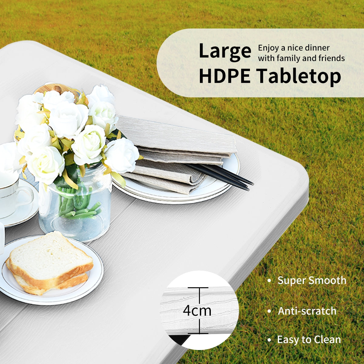 Picnic Table Bench Set for Outdoor Camping -White Kids Crystal
