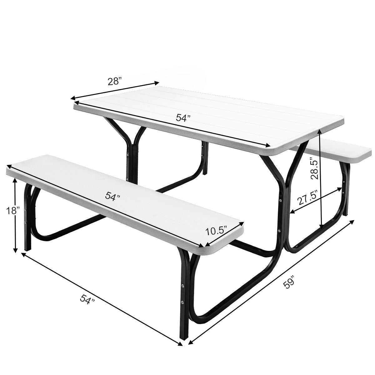 Picnic Table Bench Set for Outdoor Camping -White Kids Crystal