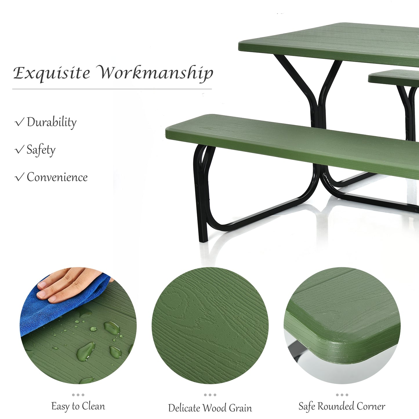 Picnic Table Bench Set for Outdoor Camping -Green Kids Crystal