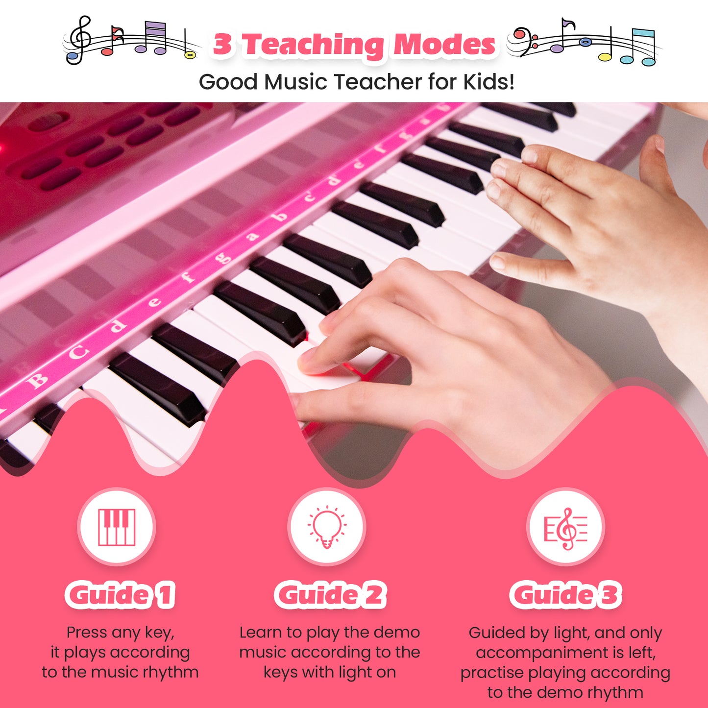 37 Keys Kids Piano Keyboard with Stool and Piano Lid-Pink Kids Crystal