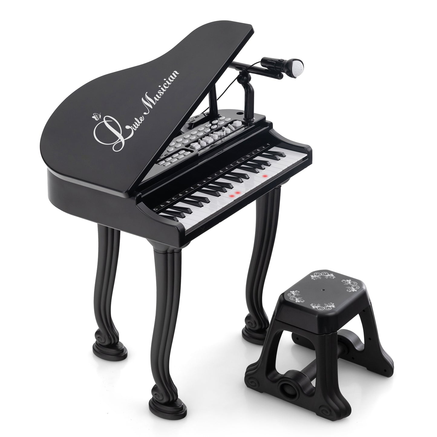 37 Keys Kids Piano Keyboard with Stool and Piano Lid-Black Kids Crystal