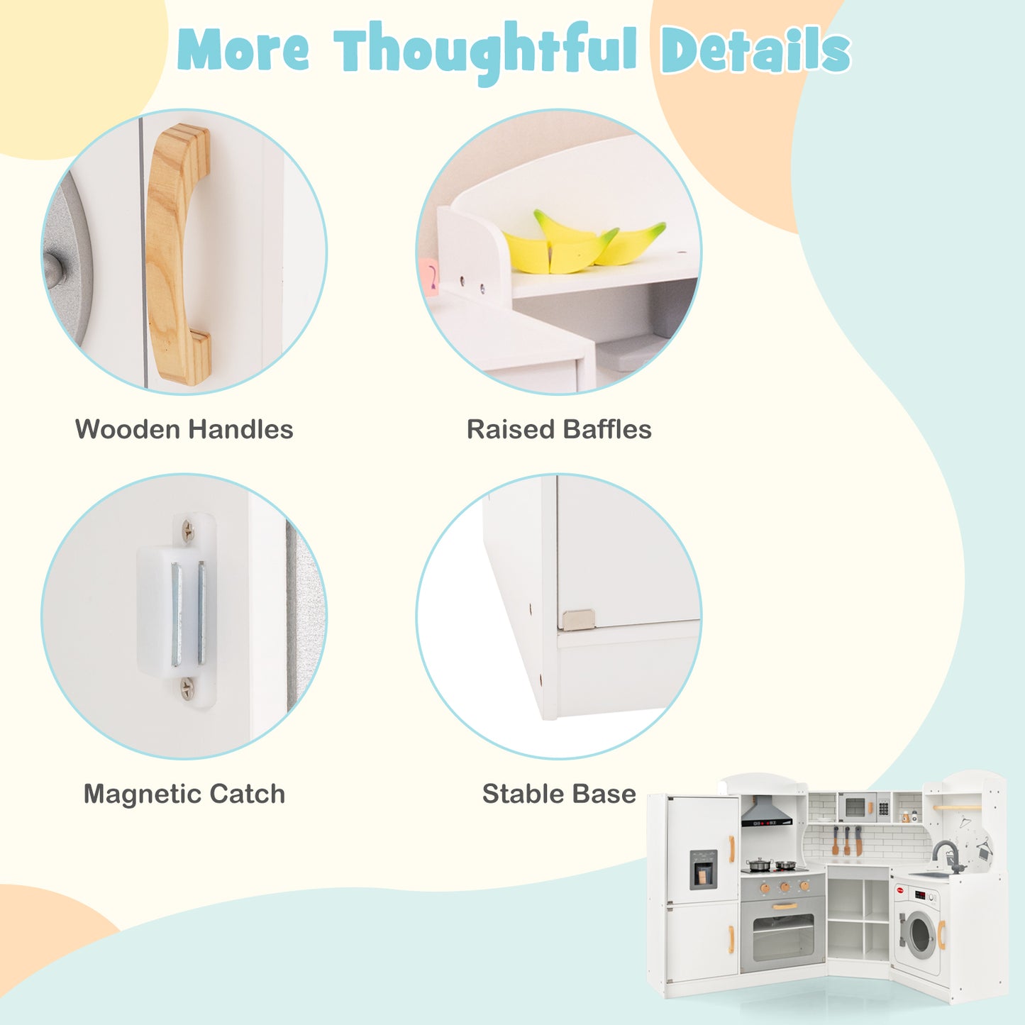 Corner Kids Play Kitchen with Washing Machine and Ice Maker Gift for Boys Girls-White Kids Crystal