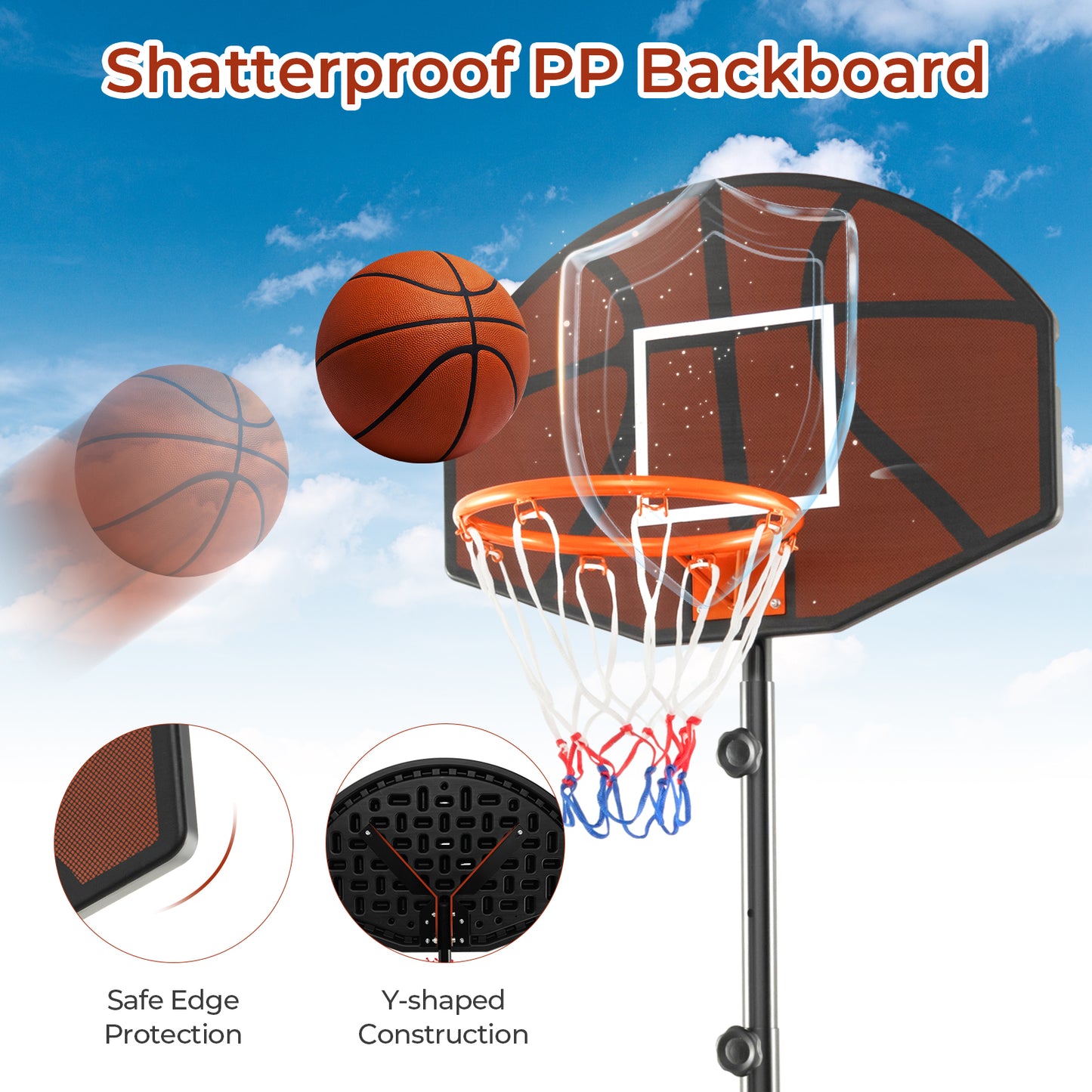Basketball Hoop 5.6-6.5 FT Height Adjustable for Kids with Shatterproof Backboard Kids Crystal