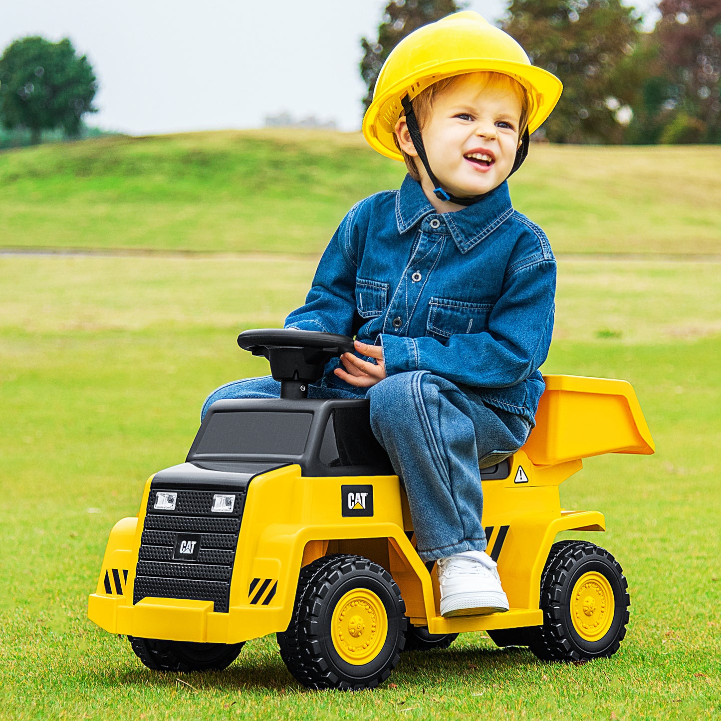 6V Electric Licensed Caterpillar Construction Vehicle with One-Button Start-Yellow Kids Crystal