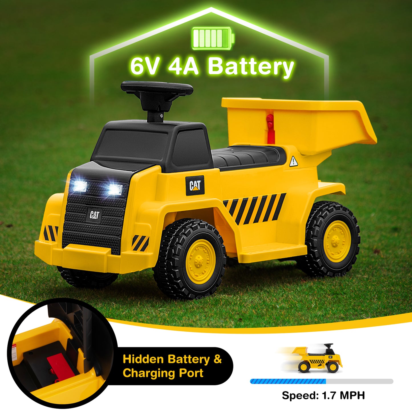 6V Electric Licensed Caterpillar Construction Vehicle with One-Button Start-Yellow Kids Crystal