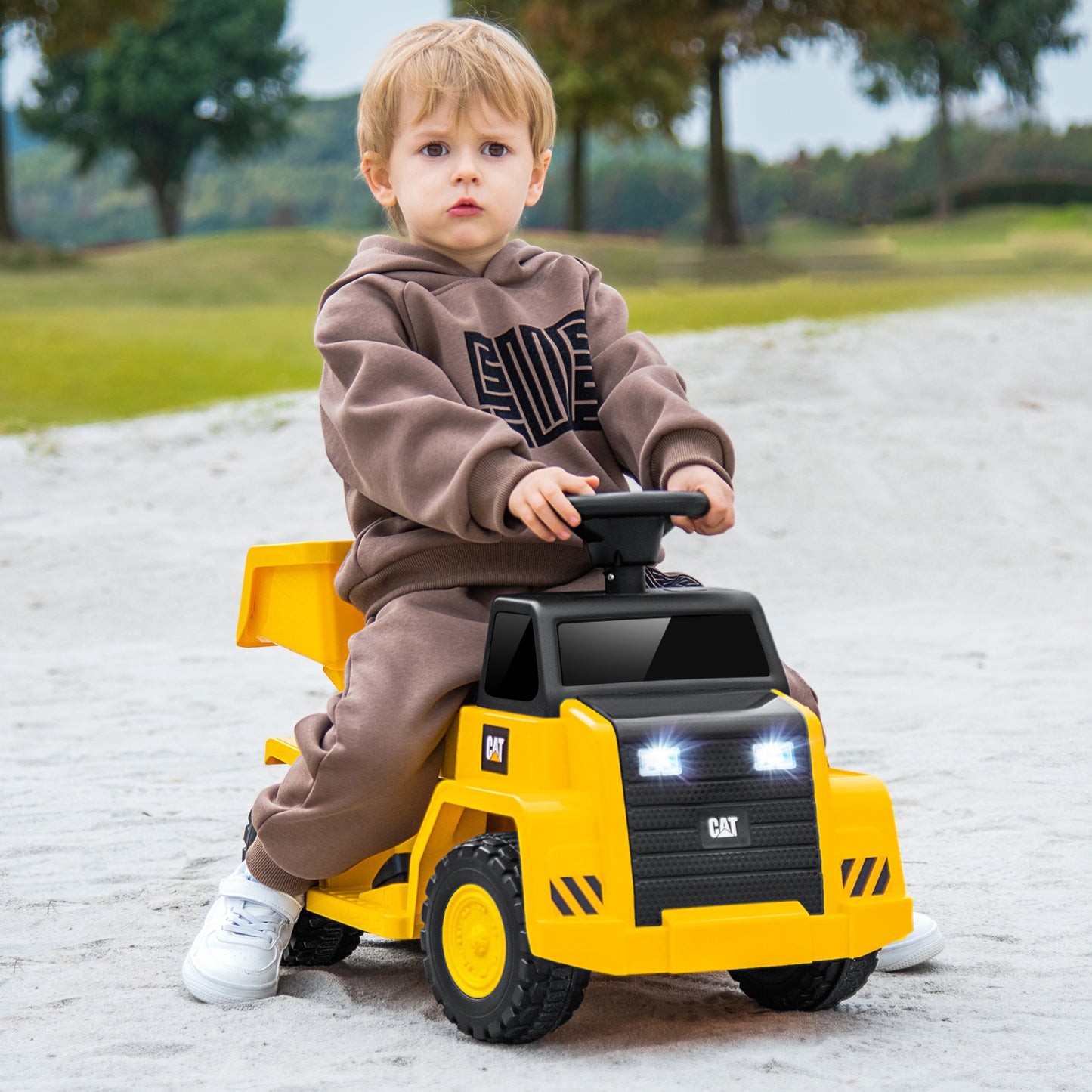 6V Electric Licensed Caterpillar Construction Vehicle with One-Button Start-Yellow Kids Crystal