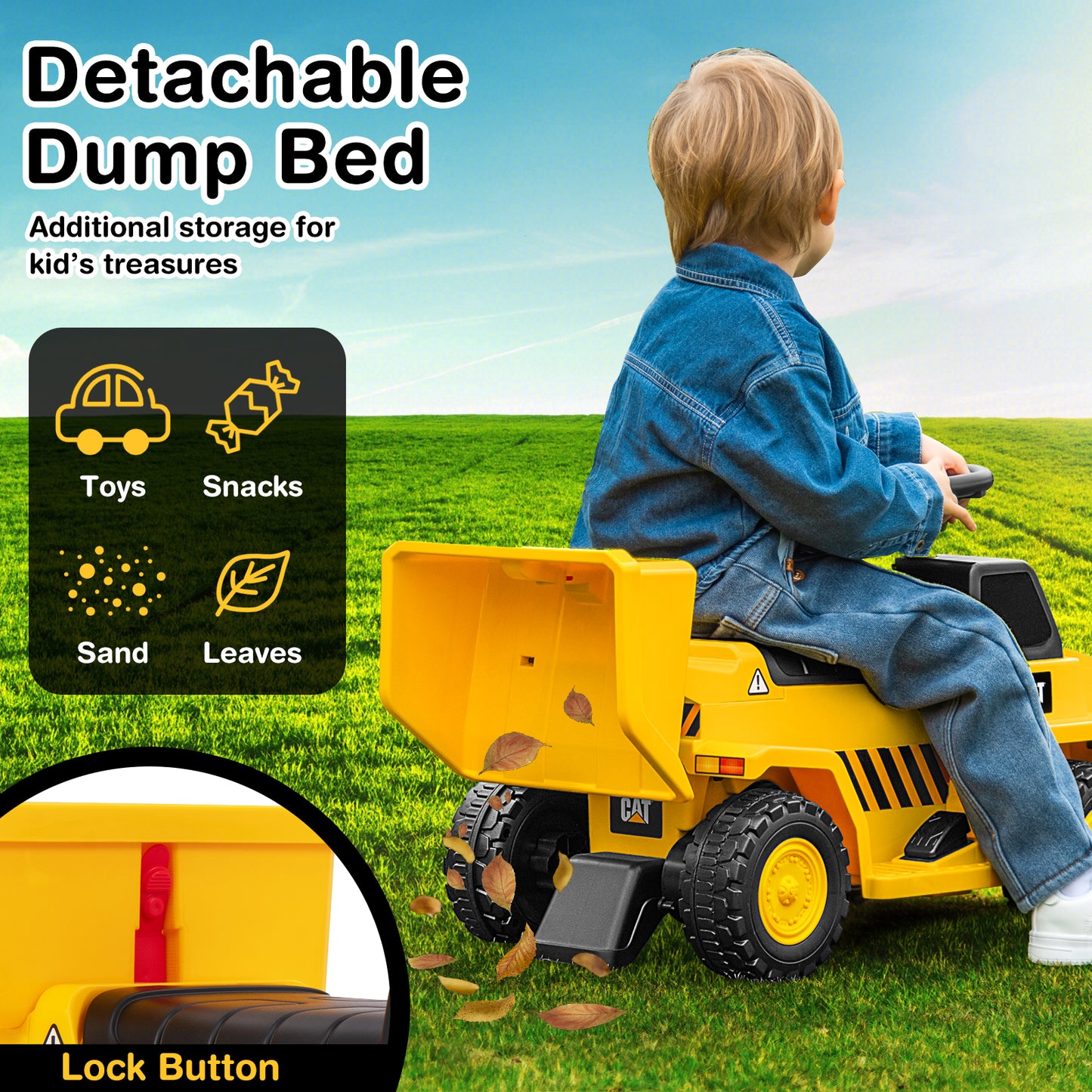 6V Electric Licensed Caterpillar Construction Vehicle with One-Button Start-Yellow Kids Crystal