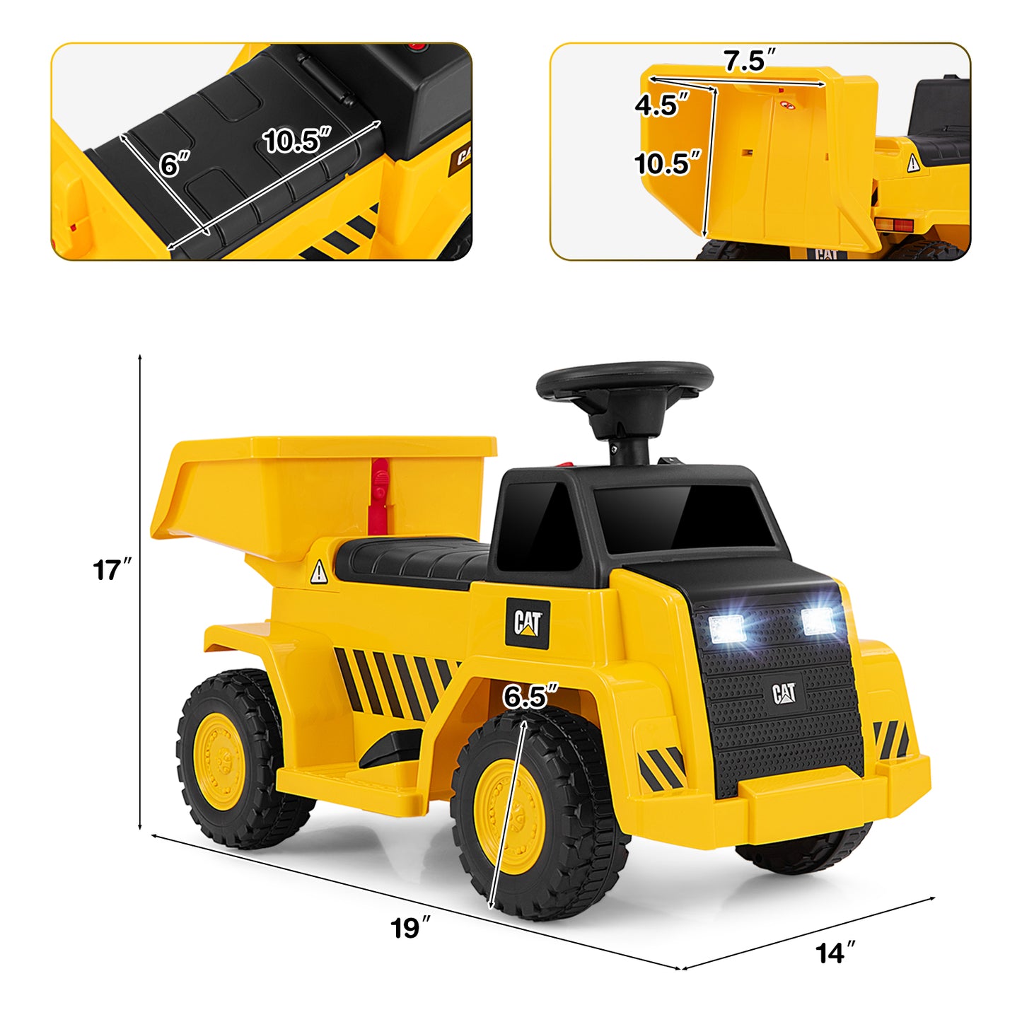 6V Electric Licensed Caterpillar Construction Vehicle with One-Button Start-Yellow Kids Crystal