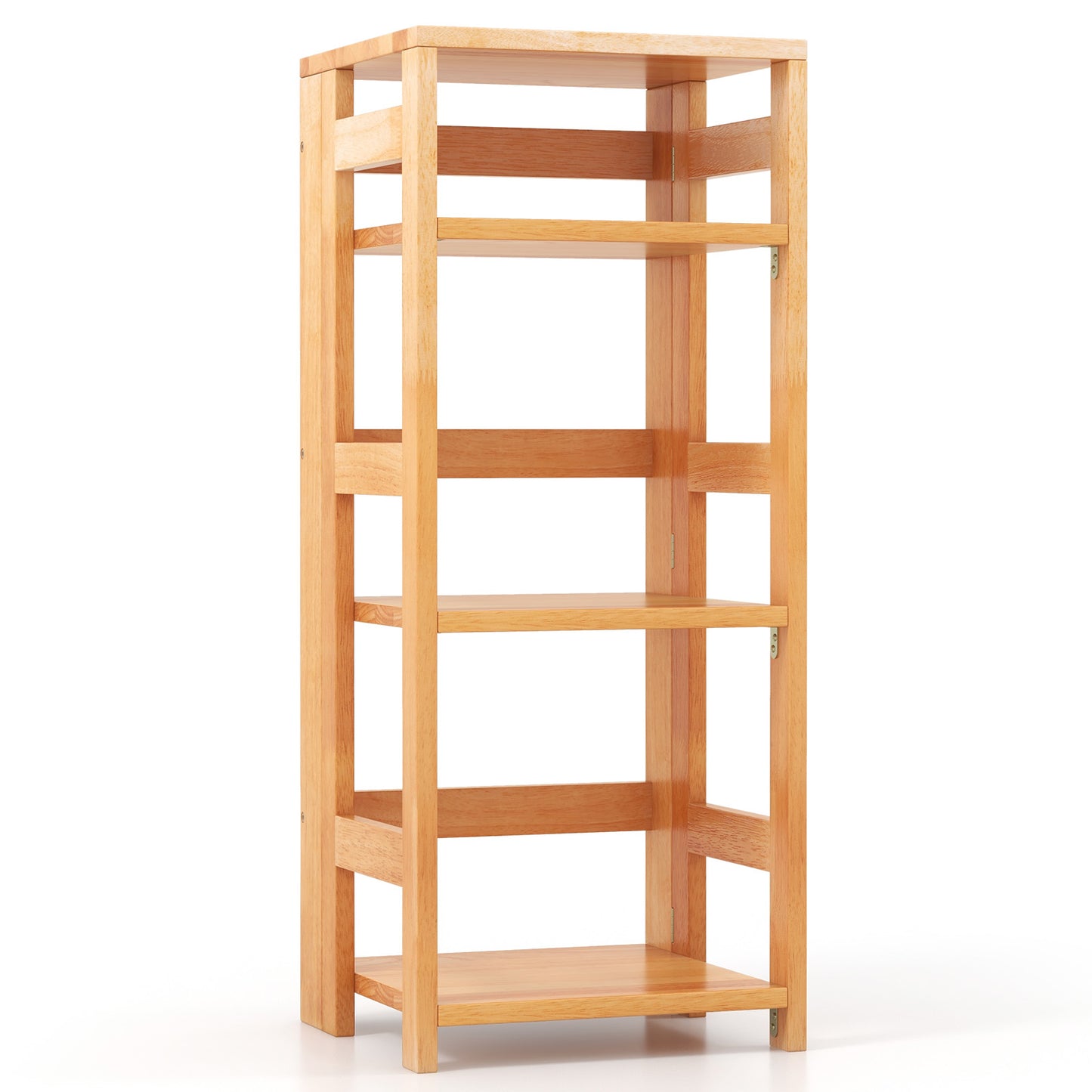 4-Tier Bookshelf Rubber Wood Bookcase with Side Fences for Living Room-14 inches Kids Crystal