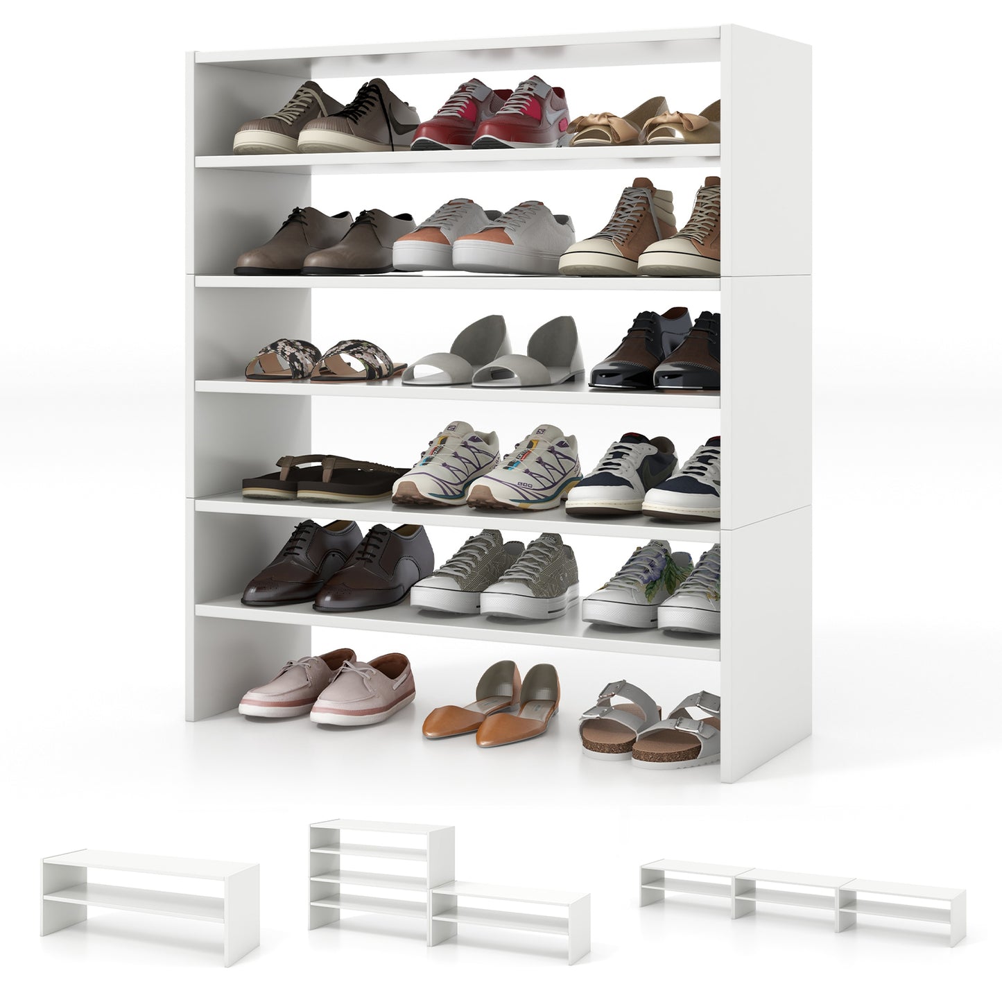 3 Pieces 31-Inch Stackable Multi-Shape Shoe Rack-White Kids Crystal