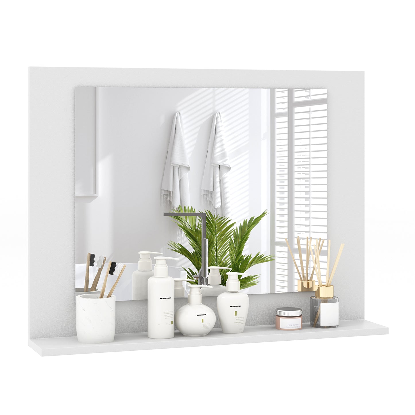 Rectangle Bathroom Mirror with Shelf 23.5 x 17.5 Inch and Wood Frame-White Kids Crystal