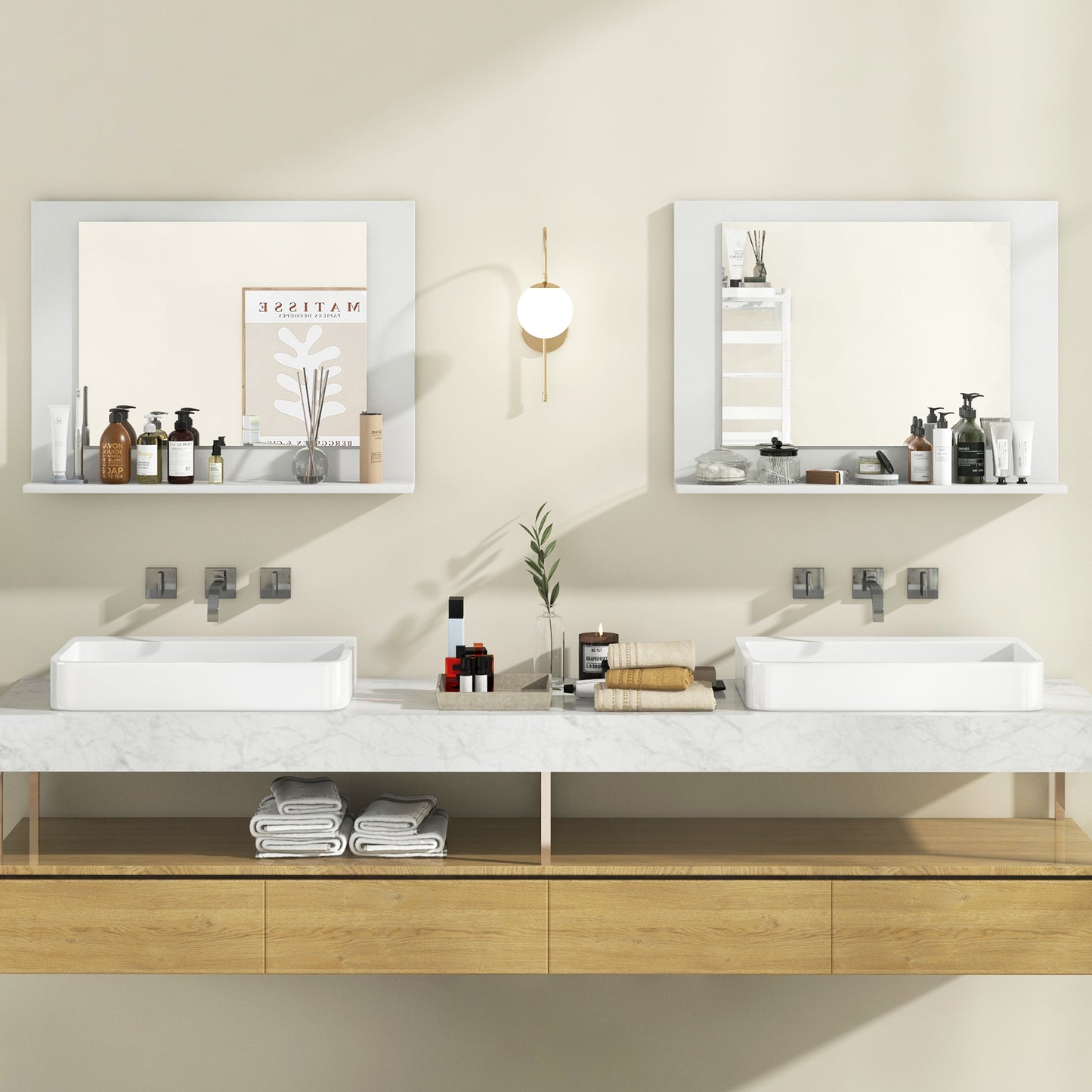 Rectangle Bathroom Mirror with Shelf 23.5 x 17.5 Inch and Wood Frame-White Kids Crystal