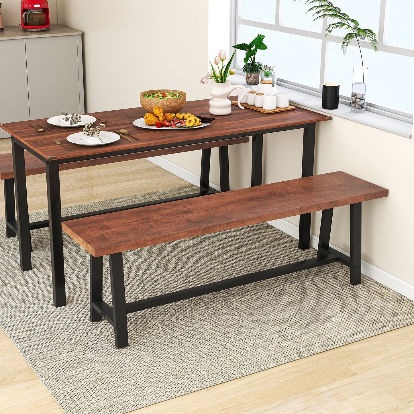 60 Inch Dining Bench 3 Person Entryway Shoe Bench with Metal Frame-60 inches Kids Crystal