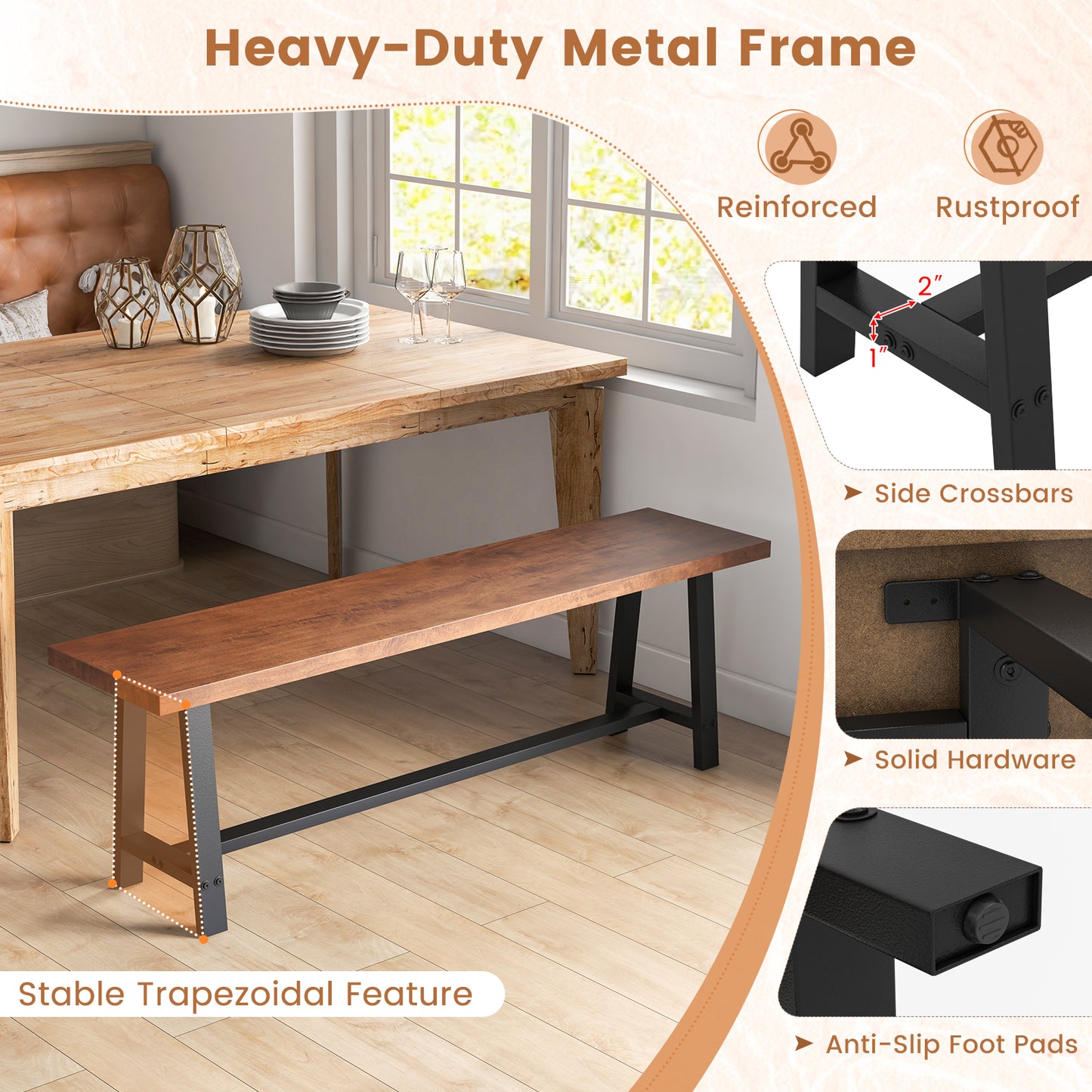 60 Inch Dining Bench 3 Person Entryway Shoe Bench with Metal Frame-60 inches Kids Crystal