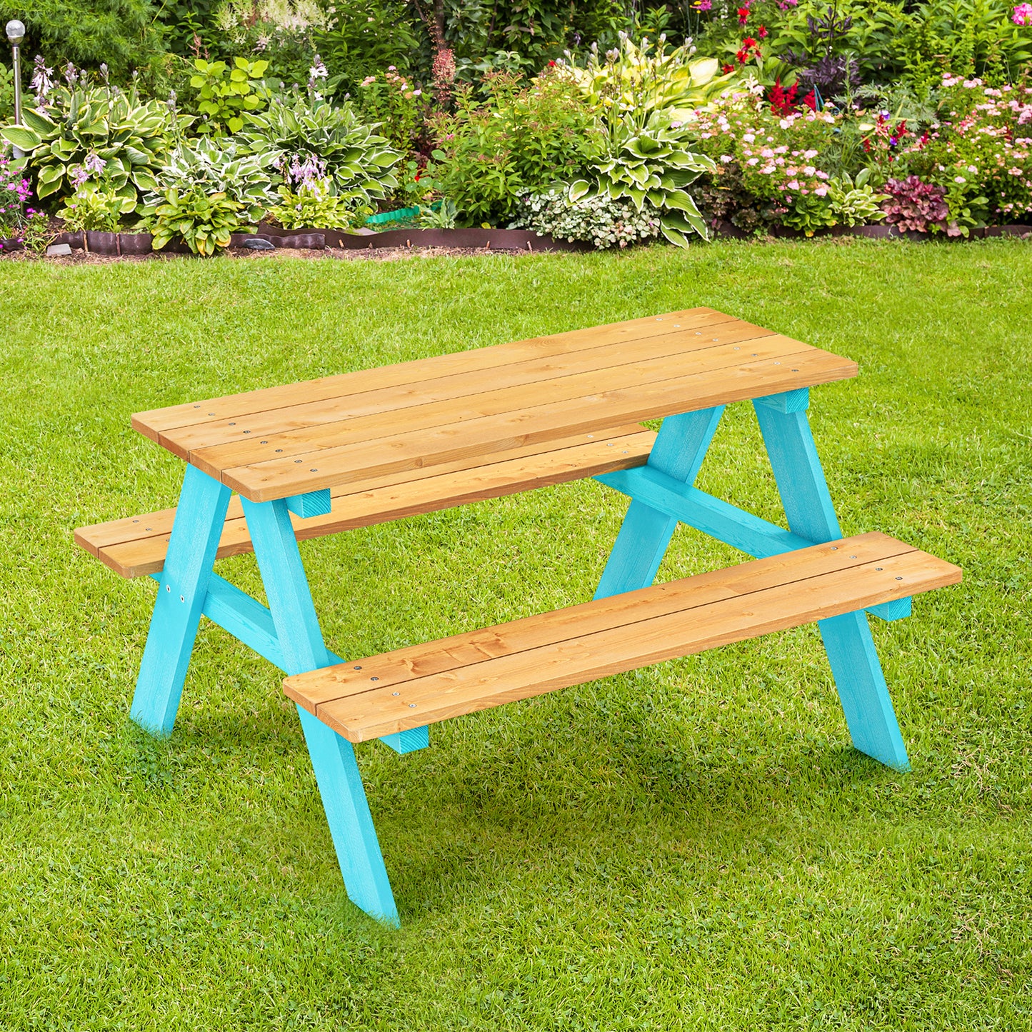 Children Outdoor Wooden Table with Bench Seats for Indoor and Outdoor Use-Natural Kids Crystal
