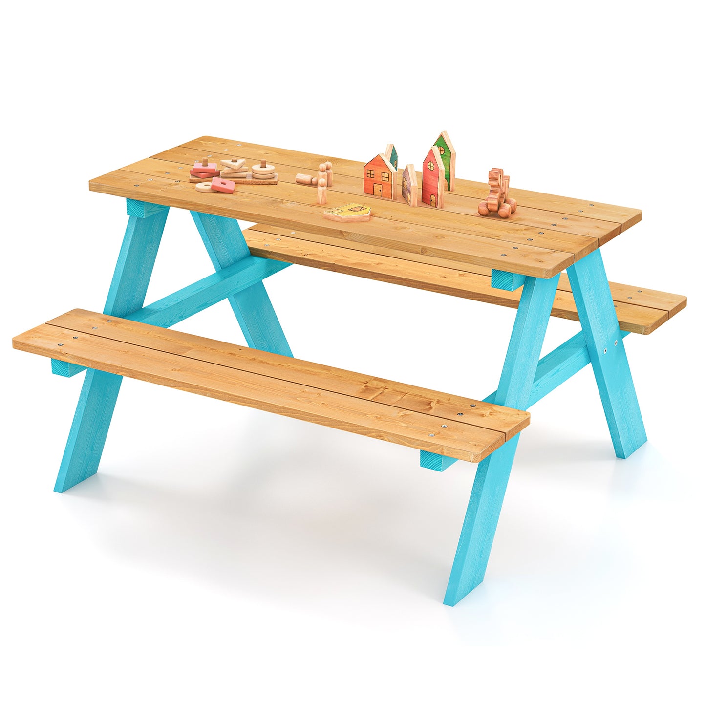 Children Outdoor Wooden Table with Bench Seats for Indoor and Outdoor Use-Natural Kids Crystal
