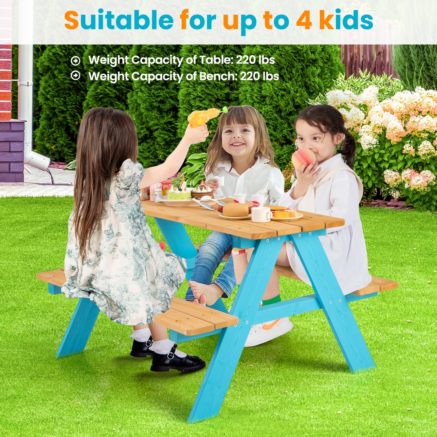 Children Outdoor Wooden Table with Bench Seats for Indoor and Outdoor Use-Natural Kids Crystal